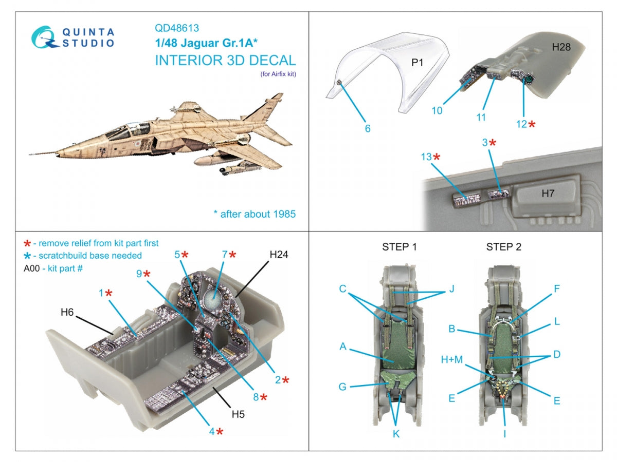 Intérieur imprimé en 3D et coloré sur papier décalcomanie Quinta Studio QD48613 Jaguar Gr.1A (Airfix) 1/48 – immagine 2