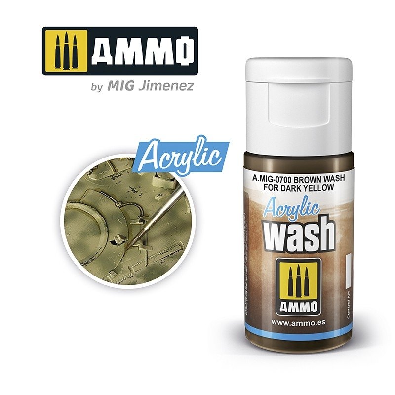AMMO de Mig Jimenez 0700 LAVAGE ACRYLIQUE Brun pour Jaune Foncé 15 ml
