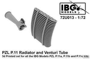 IBG 72U013 PZL P.11 Radiateur et tube Venturi, ensemble imprimé en 3D pour maquettes IBG au 1/72