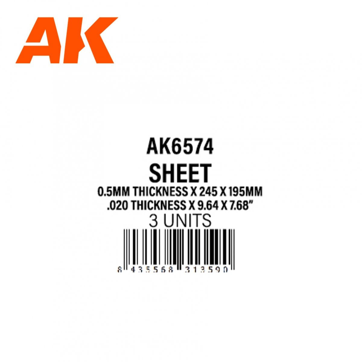 AK Interactive AK6574 0.5MM THICKNESS X 245 X 195MM – STYRENE SHEET – (3 UNITS) – zdjęcie 2