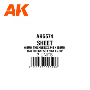 AK Interactive AK6574 0.5MM THICKNESS X 245 X 195MM – STYRENE SHEET – (3 UNITS) – zdjęcie 2