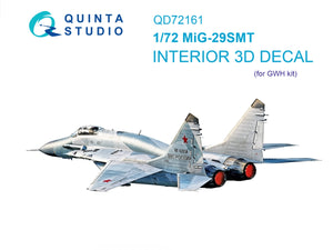 Intérieur imprimé en 3D et coloré sur papier décalcomanie Quinta Studio QD72161 MiG-29SMT (GWH) 1/72