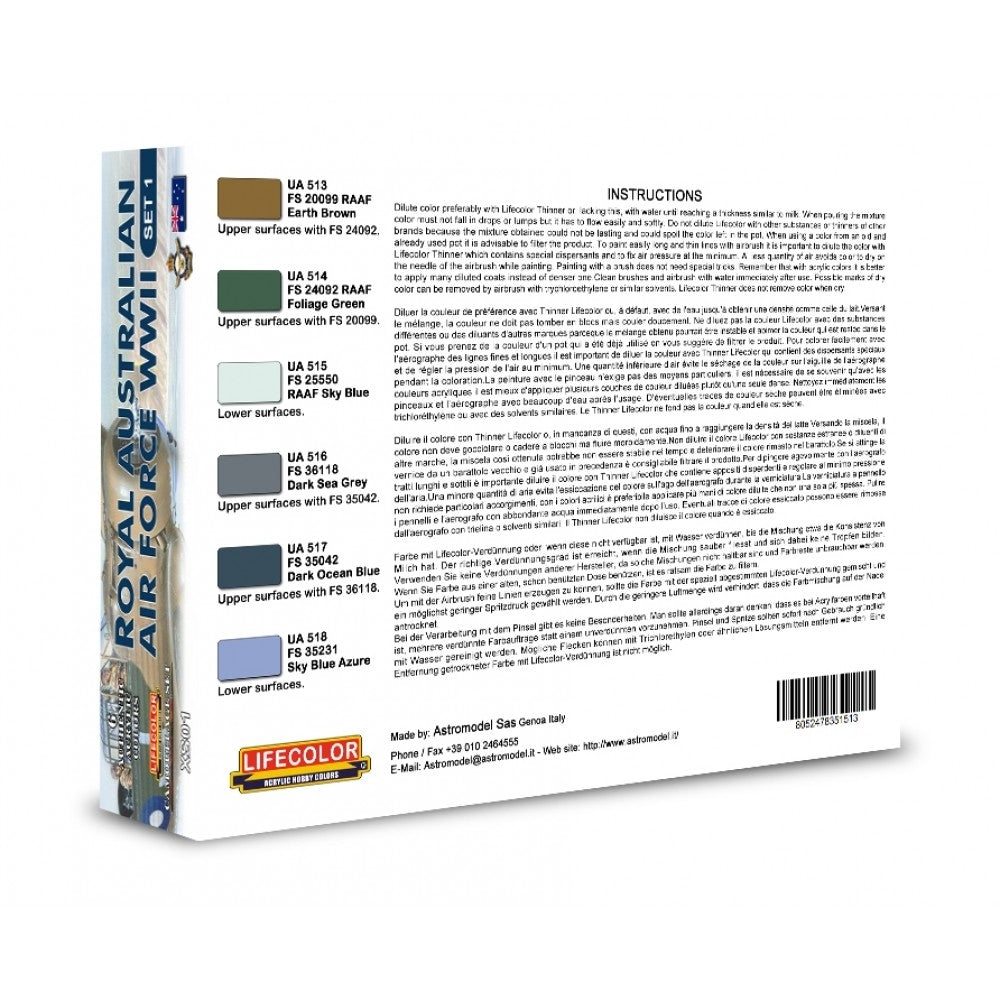 Coffret de peinture acrylique Lifecolor XS01, motif Force aérienne australienne Seconde Guerre mondiale, lot de 1 (6 x 22 ml). – image 2
