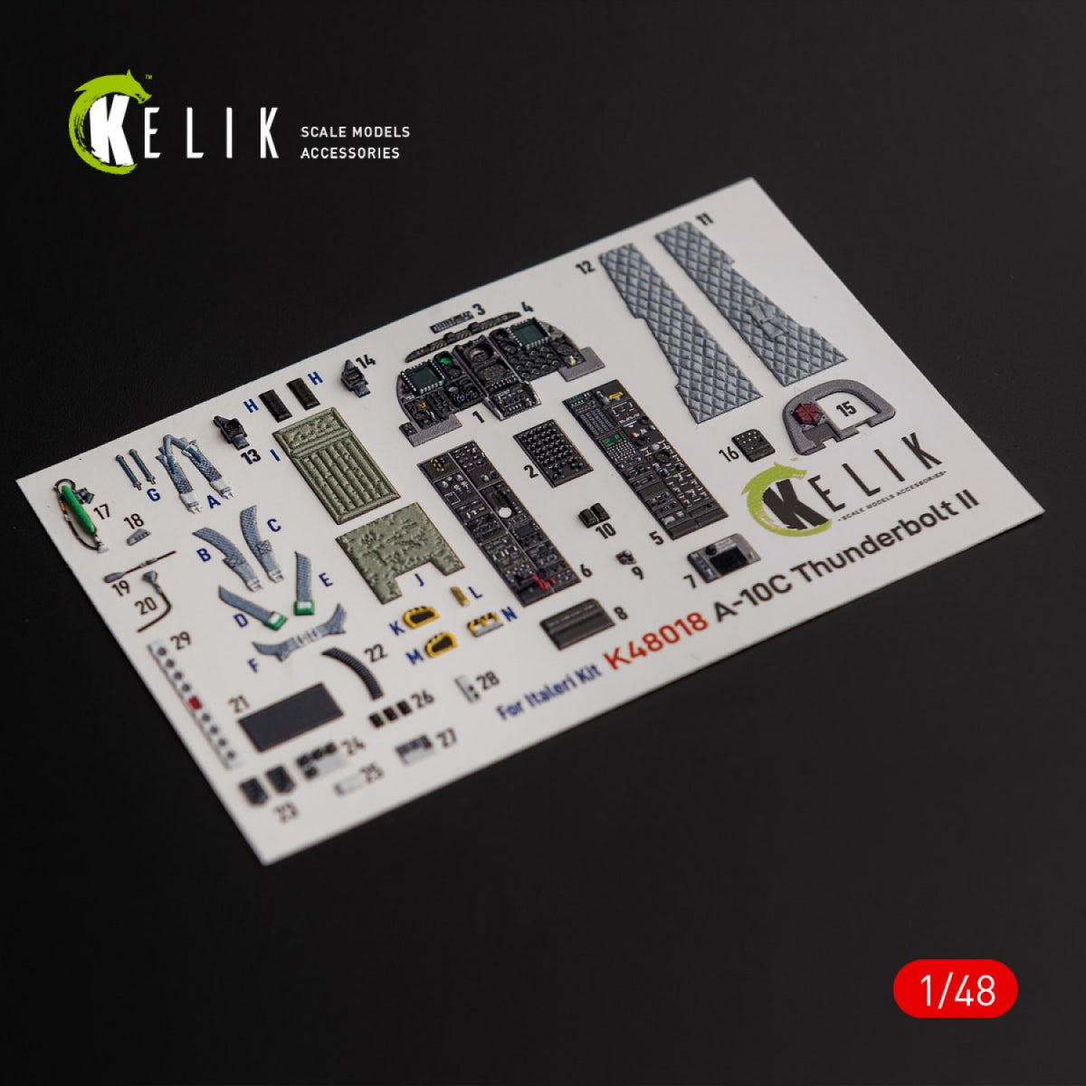 Décalcomanies 3D intérieures KELIK K48018 A-10C « Thunderbolt II » pour maquette Italeri au 1/48