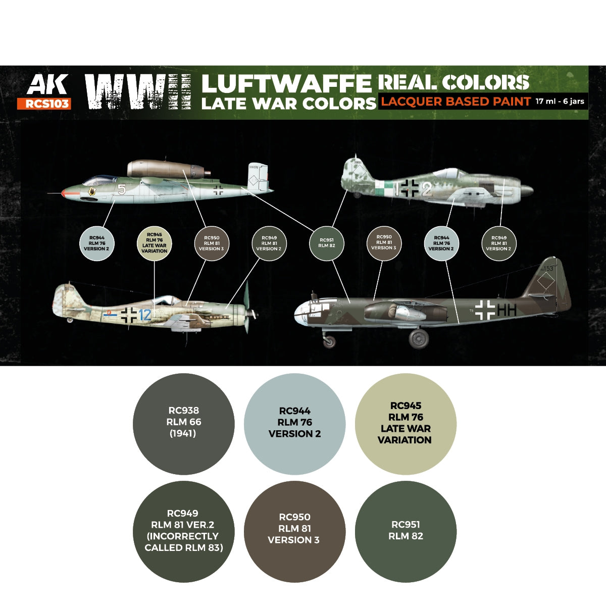AK Interactive RCS103 Couleurs de fin de guerre de la Luftwaffe (Seconde Guerre mondiale) 6 x 17 ml – image 2