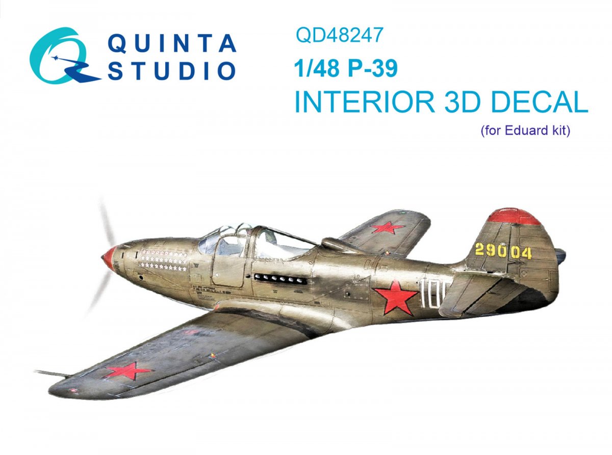 Intérieur imprimé en 3D et coloré sur papier décalcomanie Quinta Studio QD48247 P-39 (Eduard) 1/48