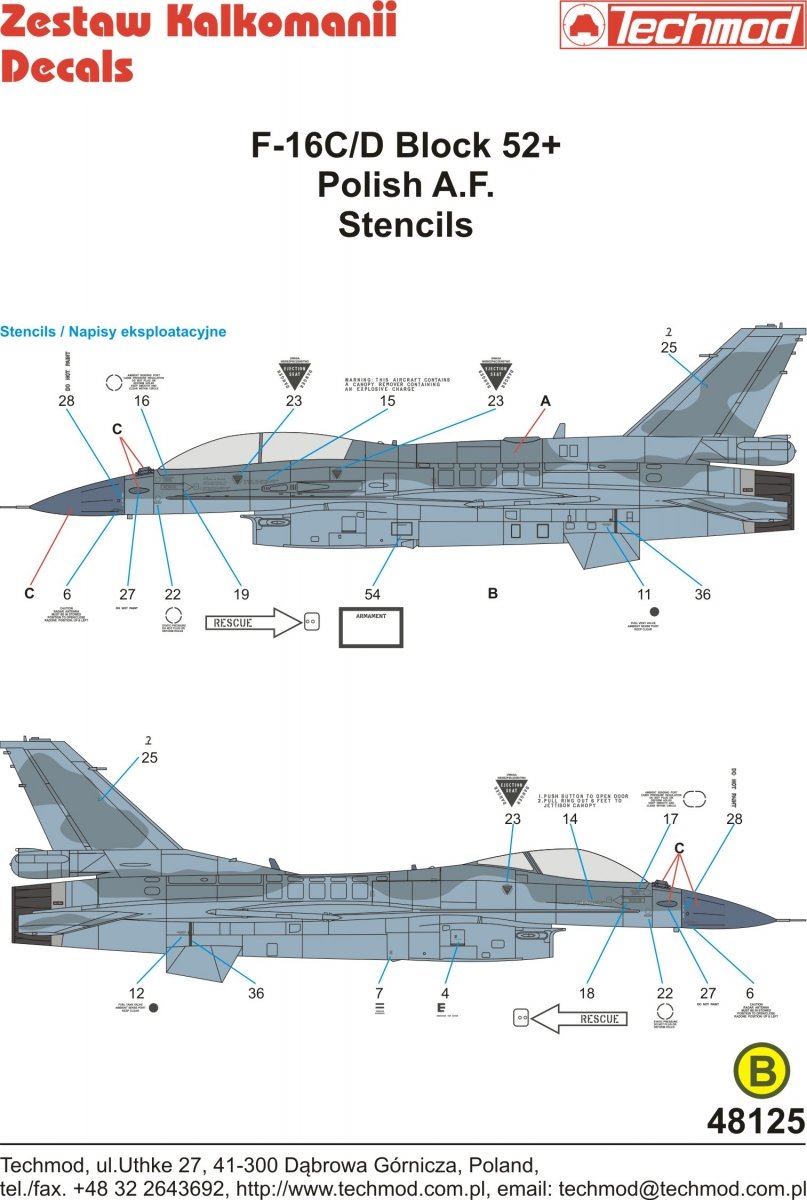 Techmod 48125 Pochoirs F-16 C/D 1/48