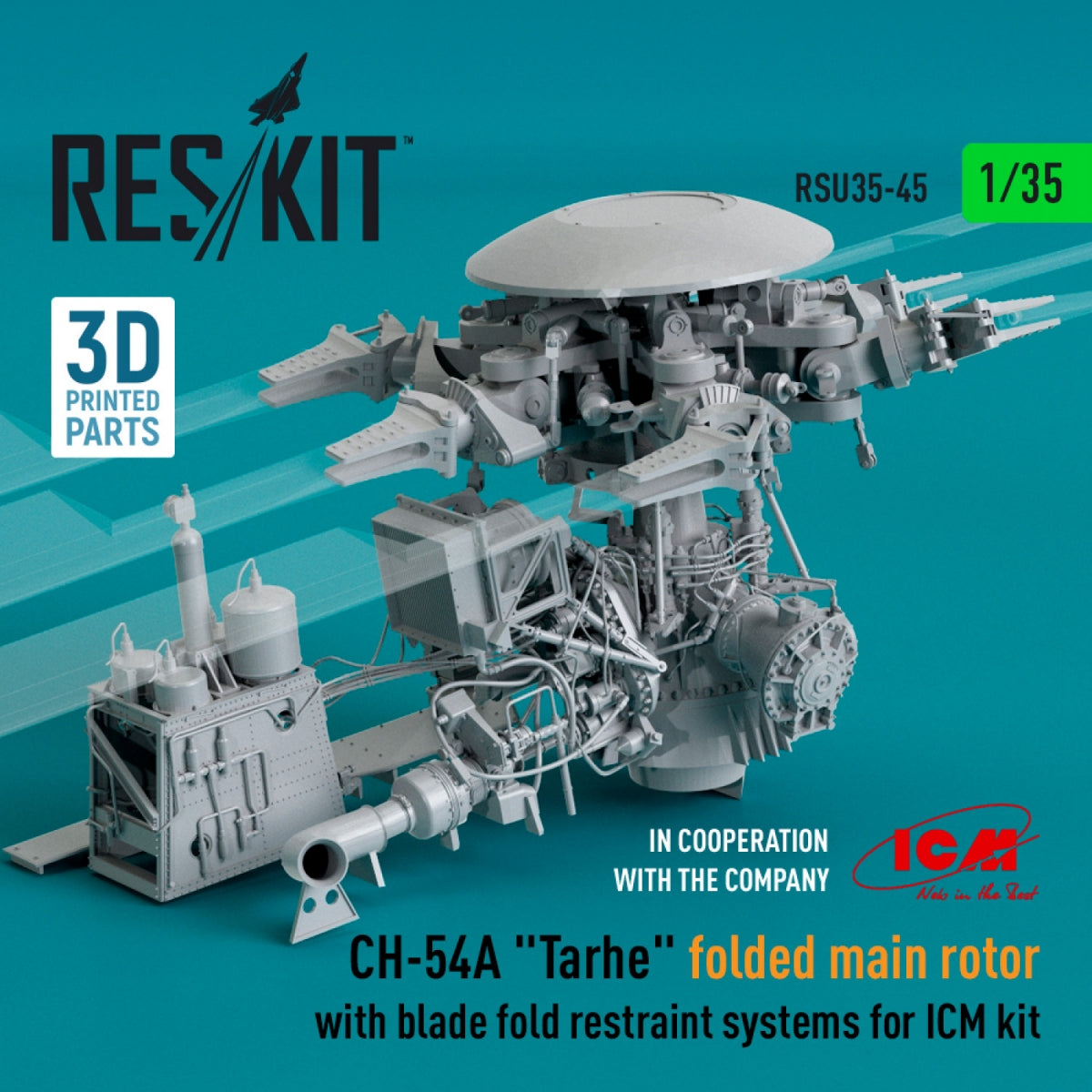 RESKIT RSU35-0045 CH-54A « TARHE » ROTOR PRINCIPAL PLIÉ AVEC SYSTÈMES DE RETENUE DES PALES POUR KIT ICM (IMPRIMÉ EN 3D) 1/35 – imagen 2
