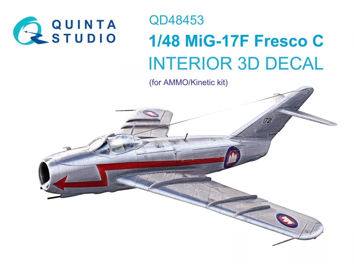 Intérieur coloré imprimé en 3D pour MiG-17F (AMMO/Kinetic) par Quinta Studio QD48453, échelle 1/48