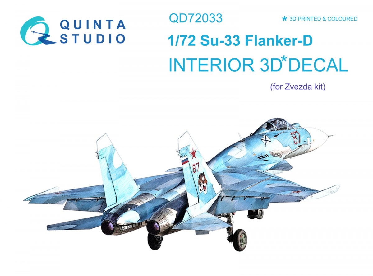 Quinta Studio QD72033 Su-33 3D-Printed &amp;amp; coloured Interior on decal paper (Zvezda) 1/72