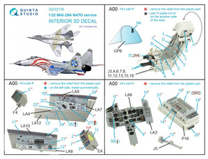 Intérieur imprimé en 3D et coloré sur papier décalcomanie pour MiG-29A de l&amp;#39;OTAN (Trumpeter), par Quinta Studio QD32176, échelle 1/32  – imagen 8