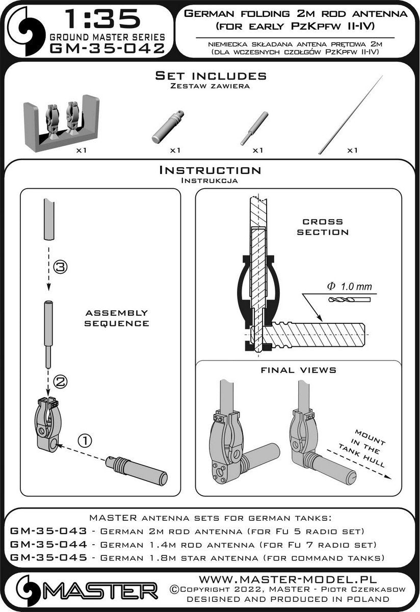 Antenne pliante allemande Master GM-35-042 de 2 m (pour PzKpfw II-IV de première génération) (1 pièce) 1/35 – image 7