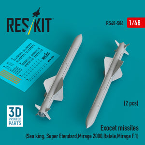 Missiles Exocet RESKIT RS48-0506 (2 pièces) (Impression 3D) 1/48