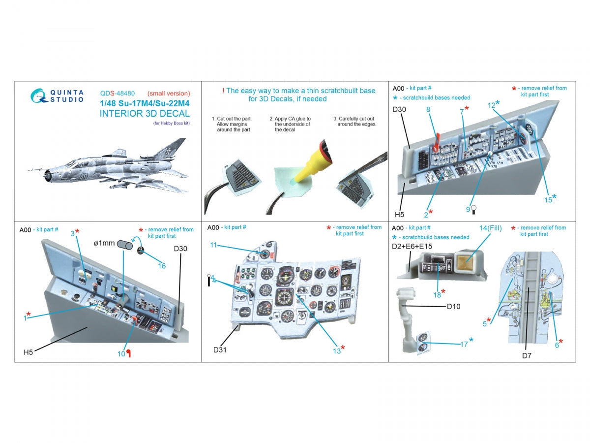 Intérieur imprimé en 3D et coloré sur papier décalcomanie Quinta Studio QDS-48480 Su-17M4/Su-22M4 (Hobby Boss) (Petite version) 1/48 – image 2