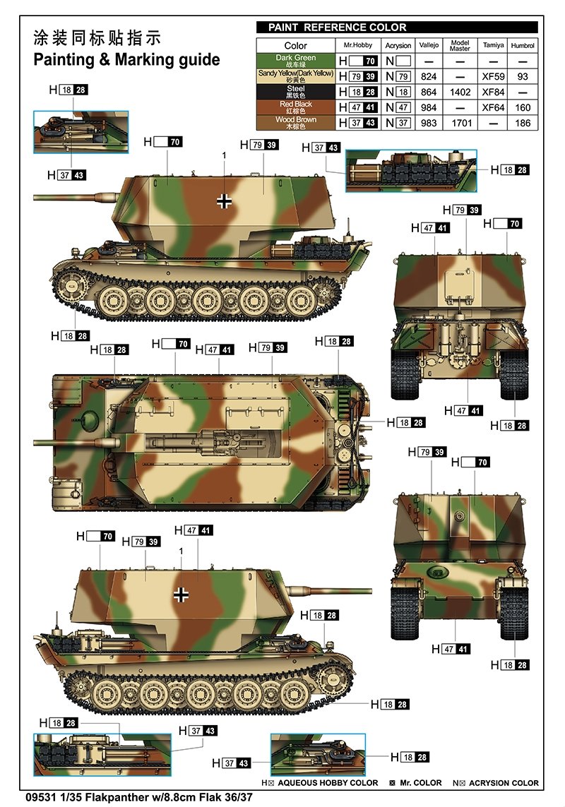 Trumpeter 09531 Flakpanther avec canon Flak 36/37 de 8,8 cm 1/35  – imagen 3