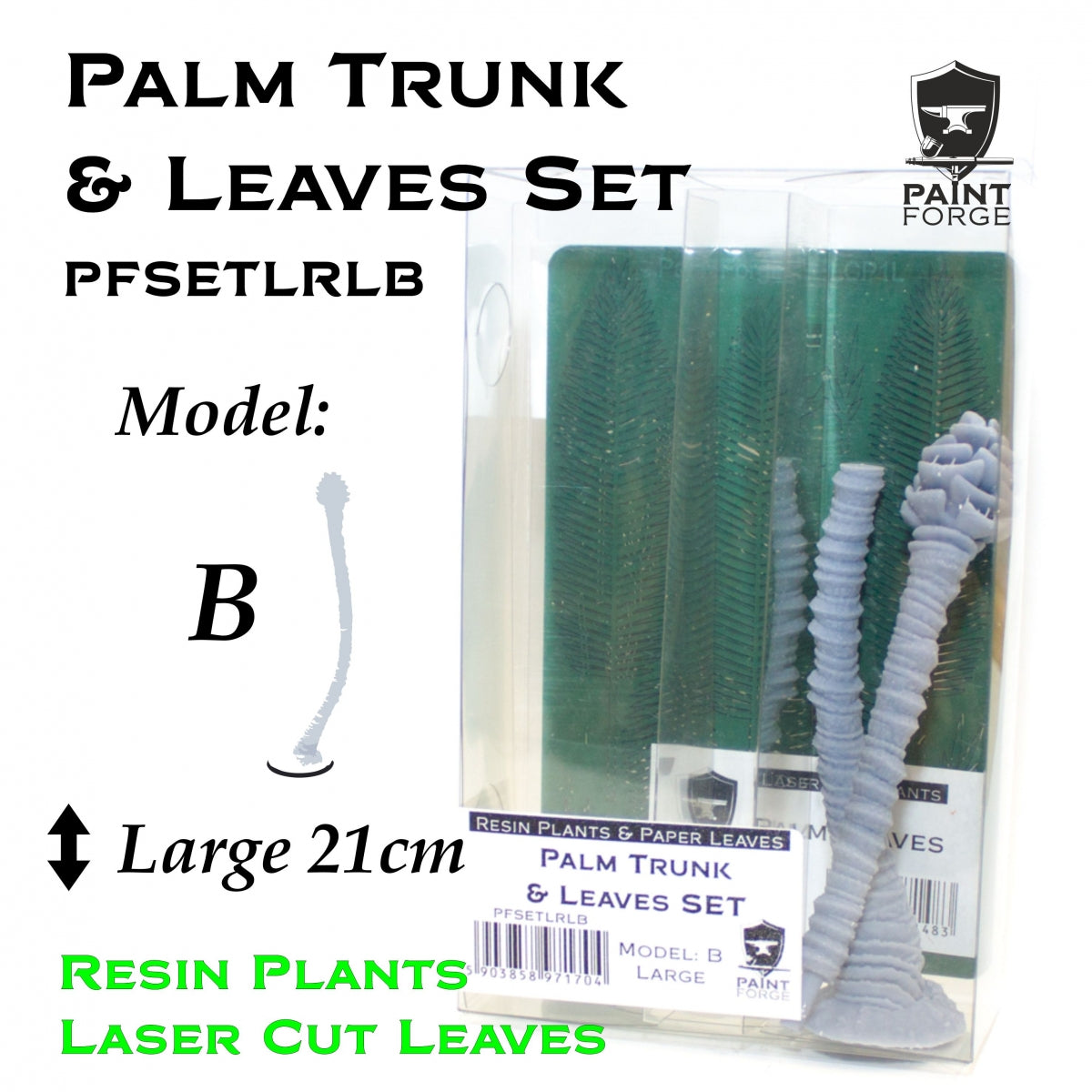 Ensemble de feuilles et tronc de palmier Paint Forge PFSETLRLB découpé au laser et en résine, taille L