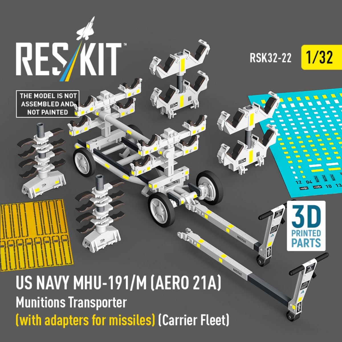 RESKIT RSK32-0022 US NAVY MHU-191/M (AERO 21A) Transporteur de munitions (avec adaptateurs pour bombes) (Flotte de porte-avions) (Maquette imprimée en 3D) 1/32 – Bild 2