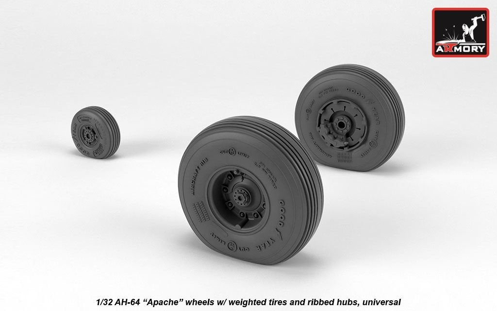 Roues Armory Models AW32312 AH-64 Apache avec pneus lestés, moyeux nervurés 1/32
