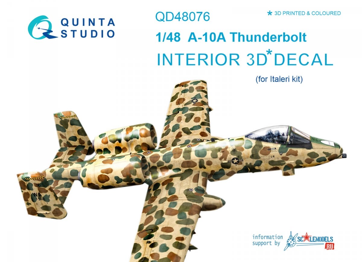 Quinta Studio QD48076 A-10A 3D-Printed &amp; colored Interior on decal paper (for Italeri kit) 1/48