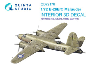 Intérieur imprimé en 3D et coloré sur papier décalcomanie Quinta Studio QD72176 B-26B Marauder (Hasegawa/Eduard/Hobby2000) 1/72