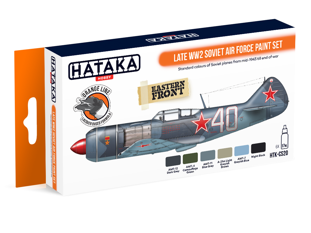 Coffret de peinture Hataka HTK-CS20 pour l'armée de l'air soviétique (fin de la Seconde Guerre mondiale), 6 x 17 ml