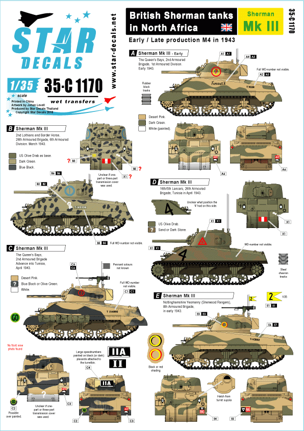 Star Decals 35-C1170 Chars Sherman britanniques en Afrique du Nord 1/35 