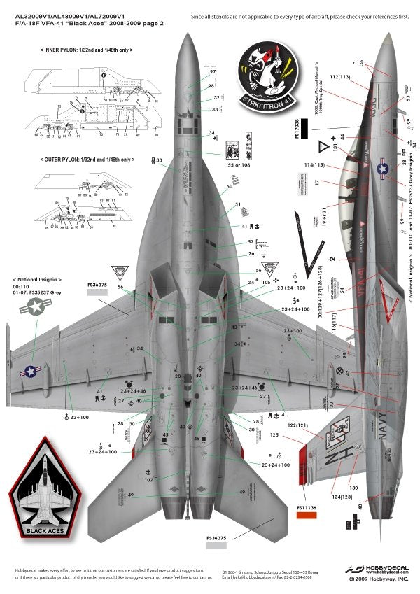 HobbyDecal AL72009V1 F/A-18F Black Aces 2008-2009 1/72 – Bild 2