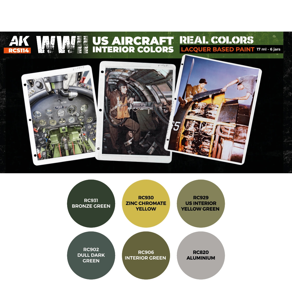 Peintures intérieures d&amp;#39;avions américains de la Seconde Guerre mondiale AK Interactive RCS114 (6 x 17 ml) – immagine 2