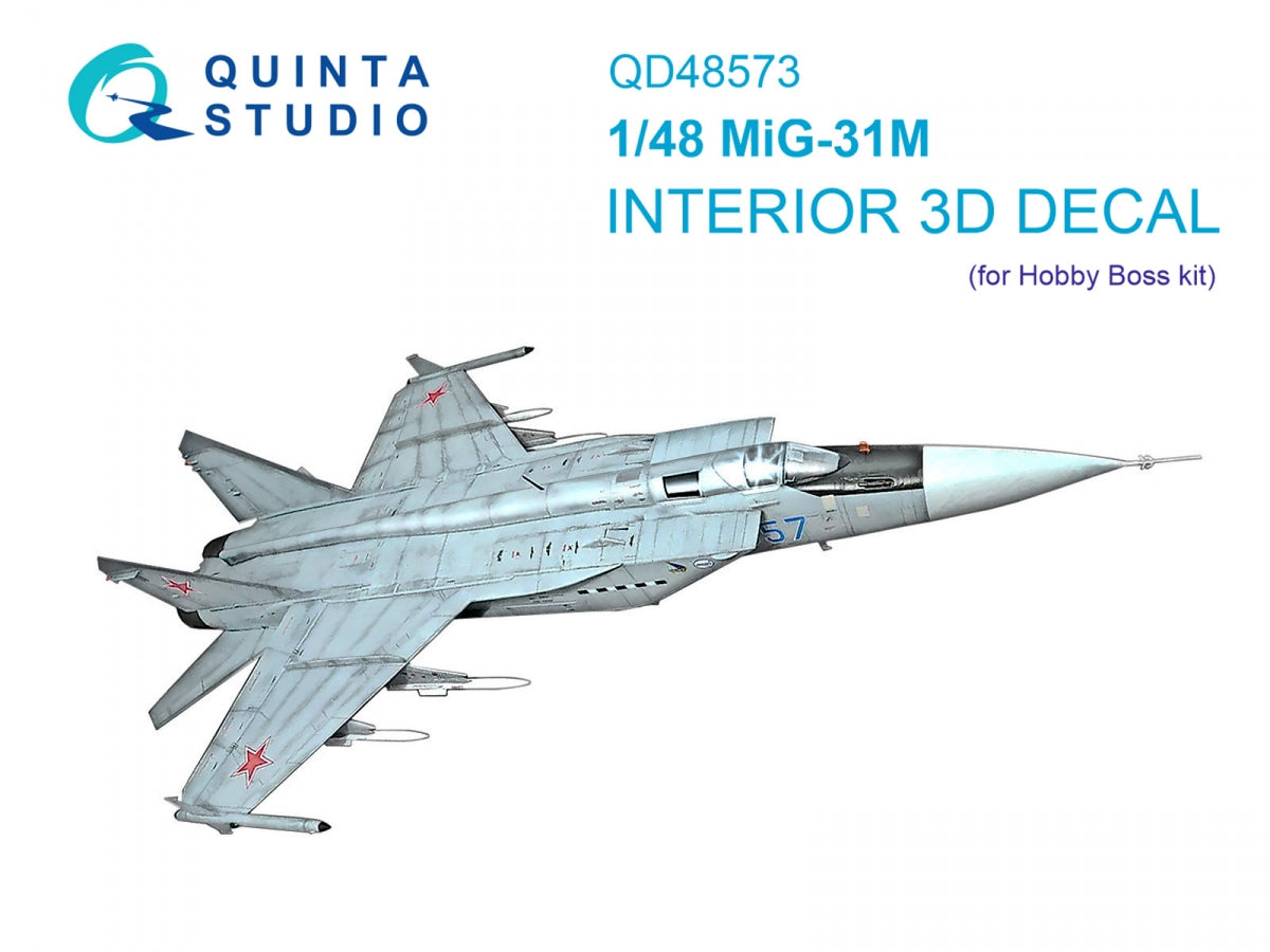 Intérieur imprimé en 3D et coloré sur papier décalcomanie Quinta Studio QD48573 MiG-31M (Hobby Boss) 1/48