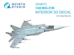 Intérieur imprimé en 3D et coloré sur papier décalcomanie Quinta Studio QD48573 MiG-31M (Hobby Boss) 1/48