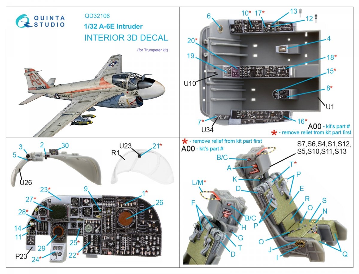 Intérieur imprimé en 3D et coloré sur papier décalcomanie Quinta Studio QD32106 A-6E Intruder (Trumpeter) 1/32 – Bild 7