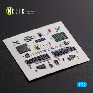 Décalcomanies 3D intérieures KELIK K72110 F-16 CJ (Block 50) pour maquette Tamiya au 1/72
