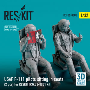 RESKIT RSF32-0003 PILOTES DE F-111 DE L&amp;#39;USAF ASSIS DANS LEURS SIÈGES (2 PIÈCES) POUR KIT RESKIT RSK32-0001 (IMPRIMÉ EN 3D) 1/32 – immagine 2