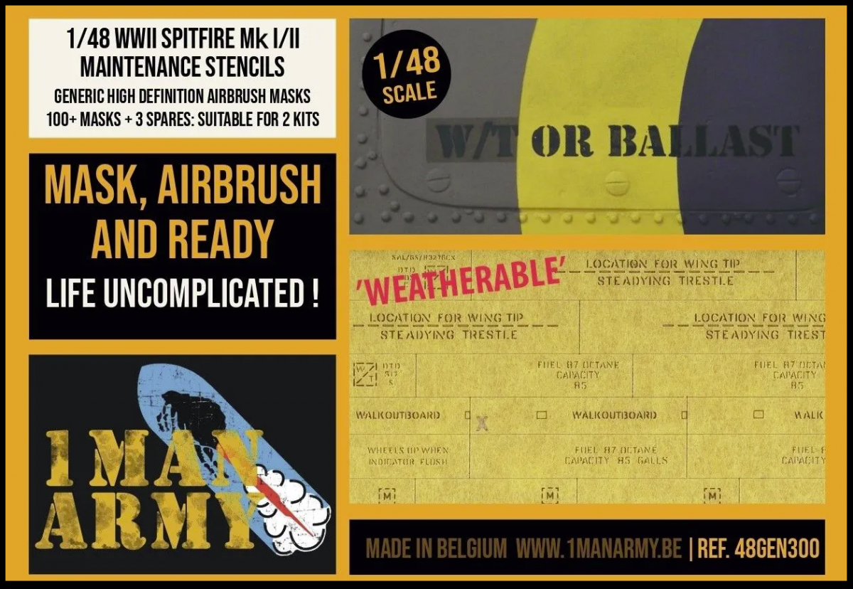 Pochoirs d'entretien pour Spitfire Mk I/II 1 Man Army 48GEN300, échelle 1/48