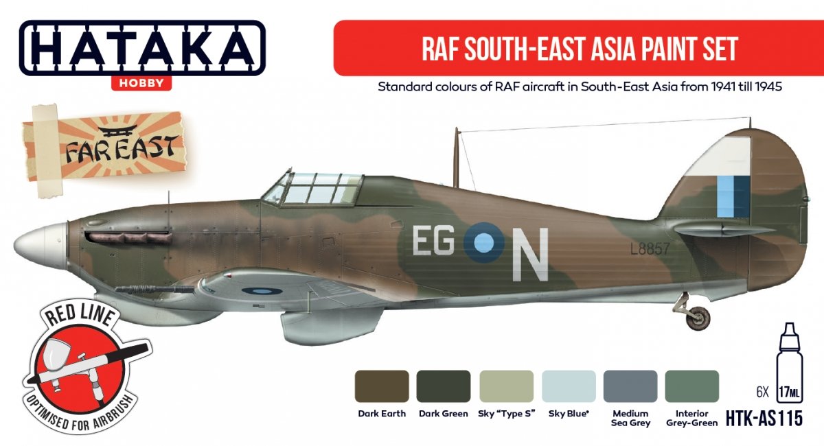 Coffret de peinture Hataka AS115 RAF Asie du Sud-Est, 6 x 17 ml