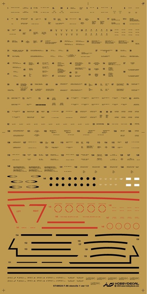 HobbyDecal ST48024V1 F-86 Stencils 1 ver 1 1/48