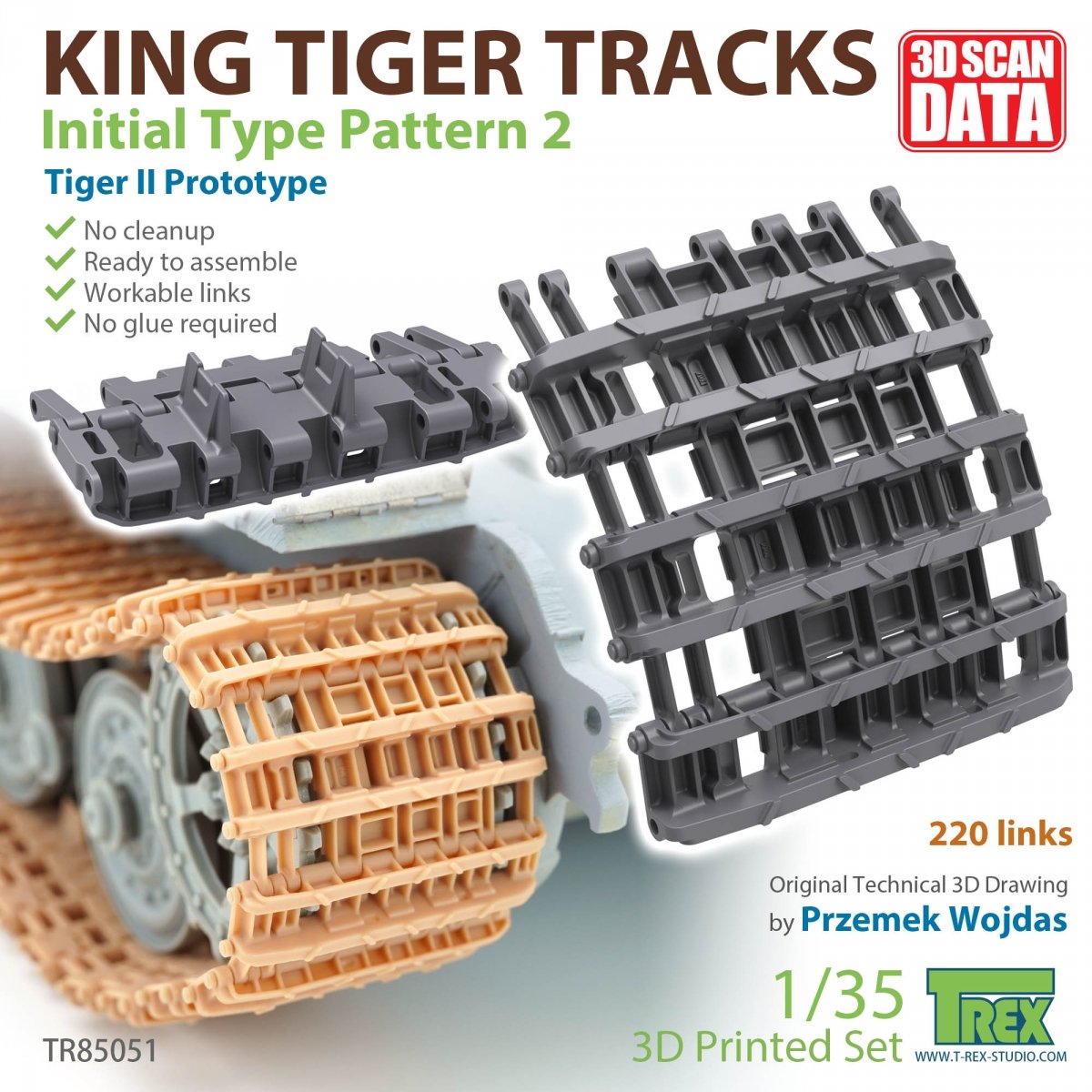 T-Rex Studio TR85051 Chenilles King Tiger, motif initial, échelle 2, 1/35