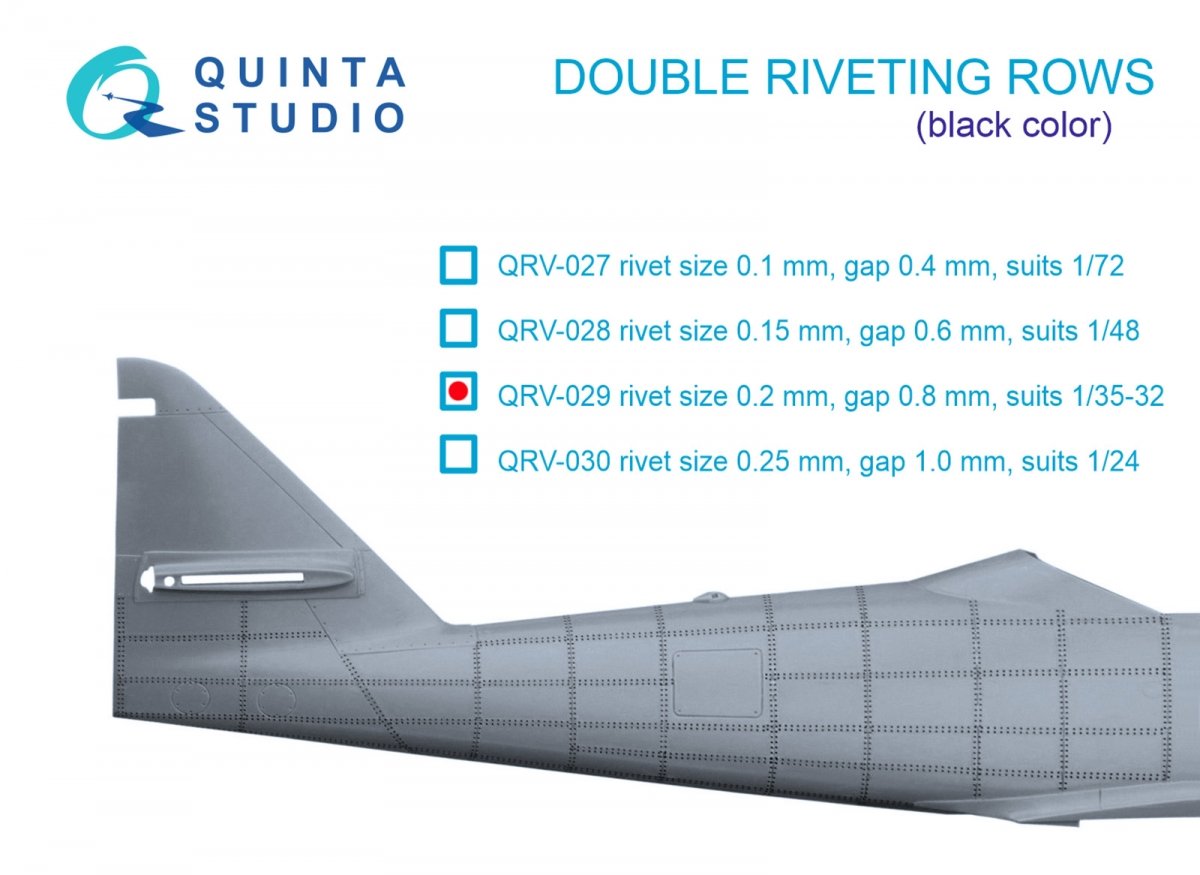 Rangées de rivets doubles Quinta Studio QRV-029 (taille des rivets : 0,20 mm, écartement : 0,8 mm, convient à l’échelle 1/32), couleur noire, longueur totale : 5,8 m / 19 pi