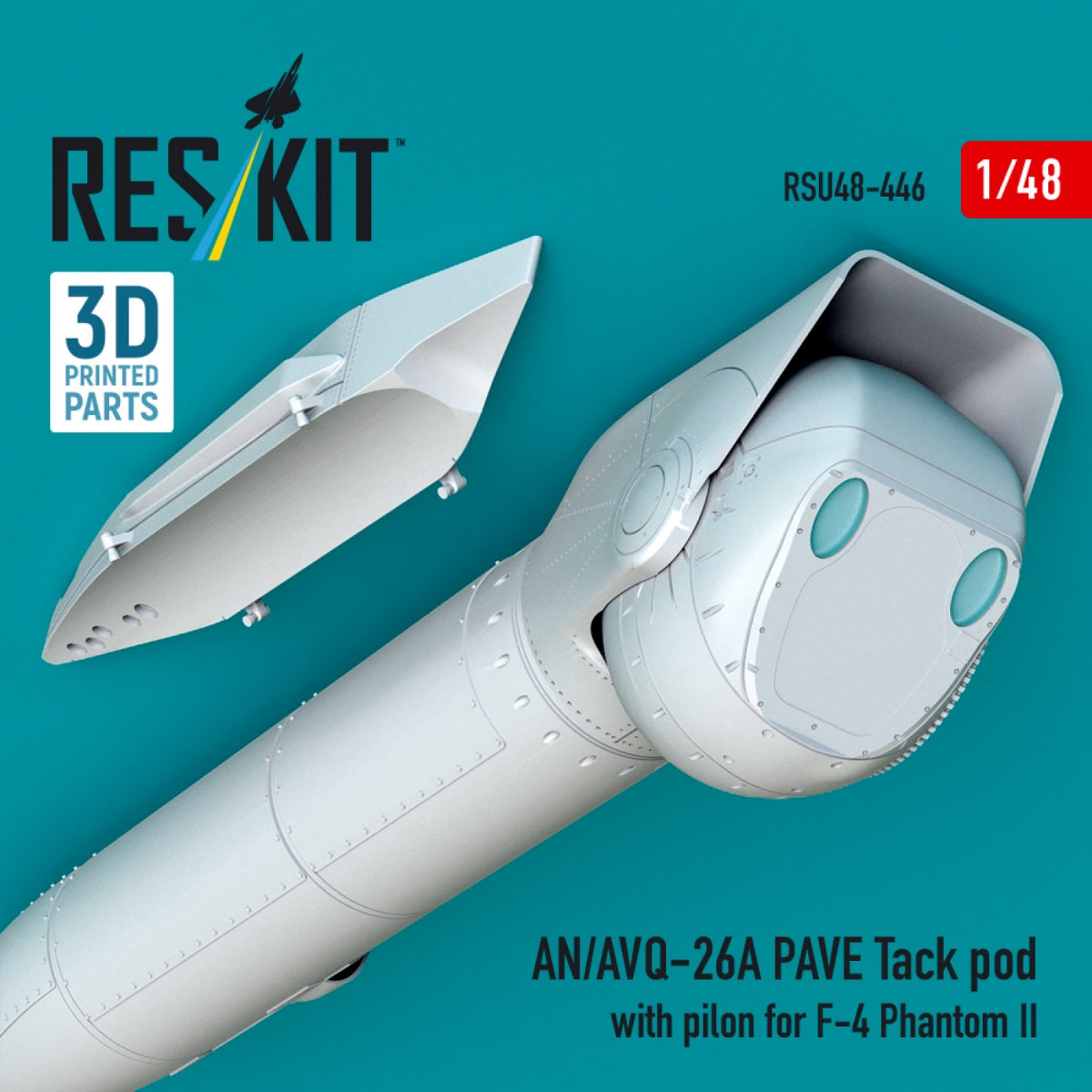 RESKIT RSU48-0446 AN/AVQ-26A PAVE Tack pod with pilon for F-4 Phantom II (3D Printed) 1/48