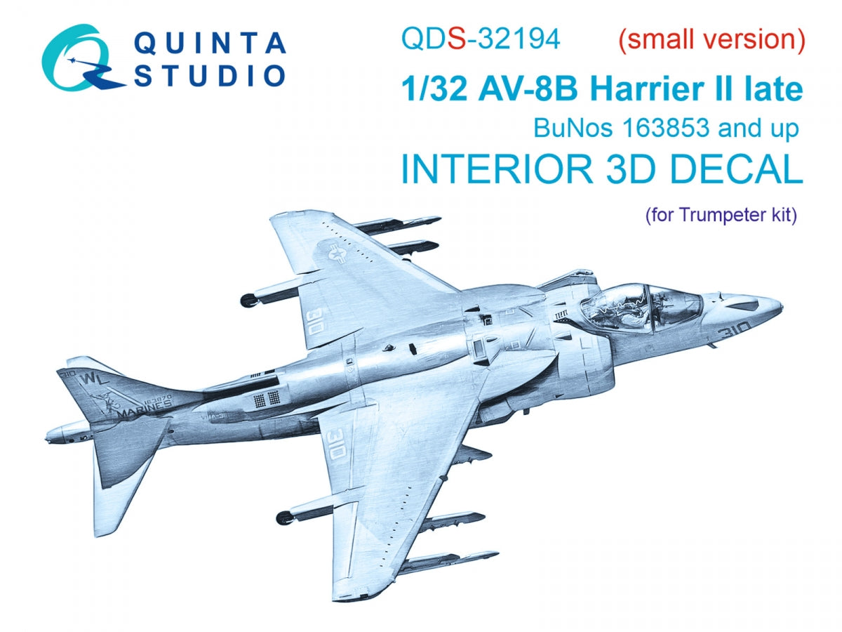 Intérieur imprimé en 3D et coloré sur papier décalcomanie (Trumpeter) (petite version) Quinta Studio QDS-32194 AV-8B Harrier II tardif (Trumpeter) (petite version) 1/32