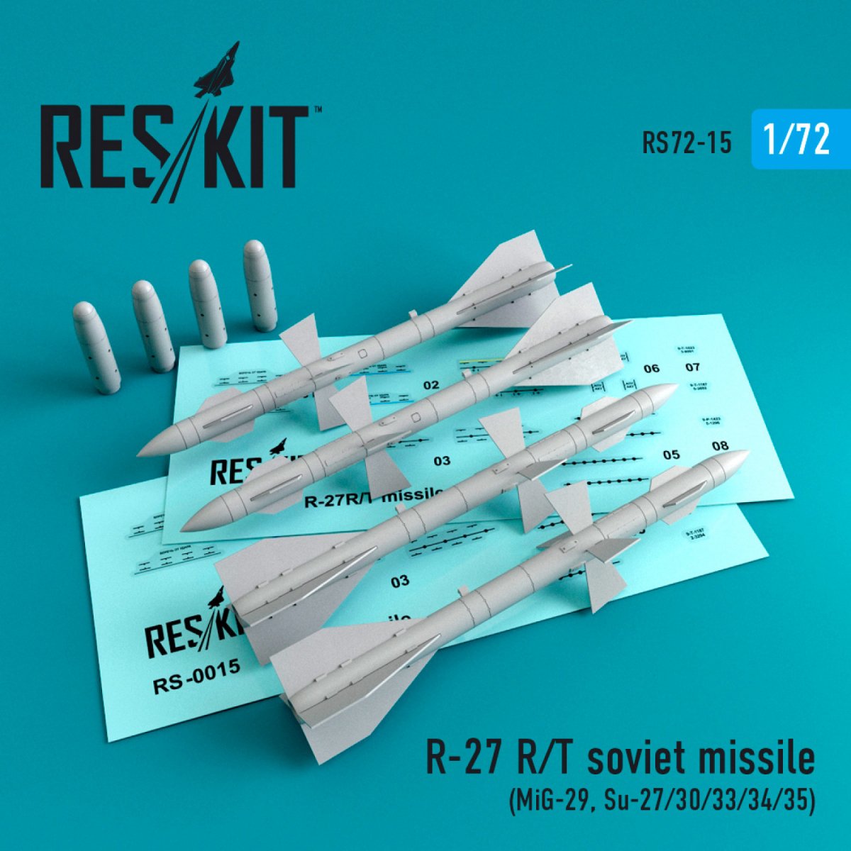 RESKIT RS72-0015 R-27R MISSILES SOVIÉTIQUES (4 PIÈCES) 1/72