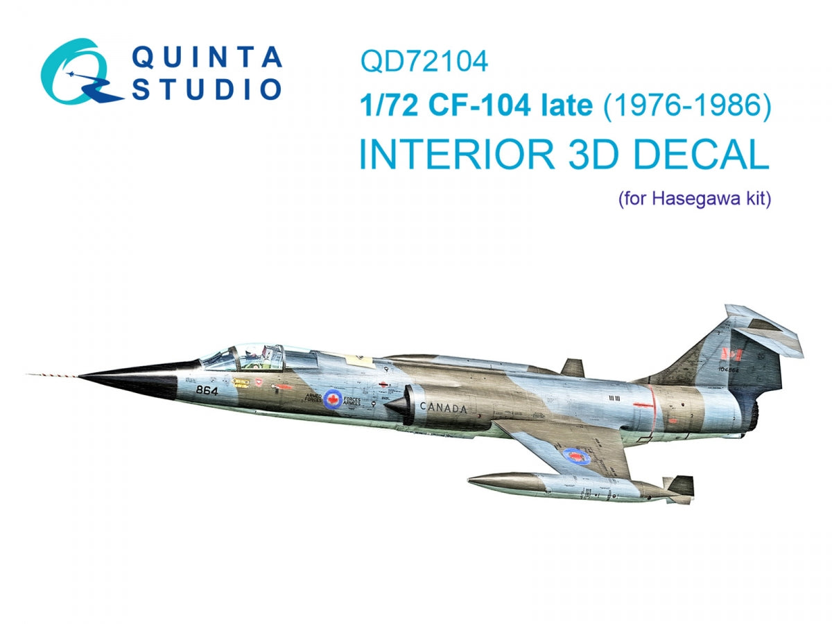 Intérieur imprimé en 3D et coloré sur papier décalcomanie Quinta Studio QD72104 CF-104 (Hasegawa) à l'échelle 1/72