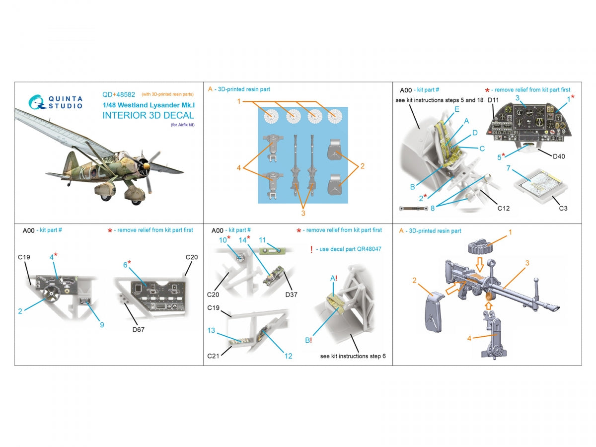 Quinta Studio QD+48582 Westland Lysander Mk.I Intérieur imprimé en 3D et coloré sur papier décalcomanie (Airfix) (avec pièces en résine imprimées en 3D) 1/48 – Bild 14