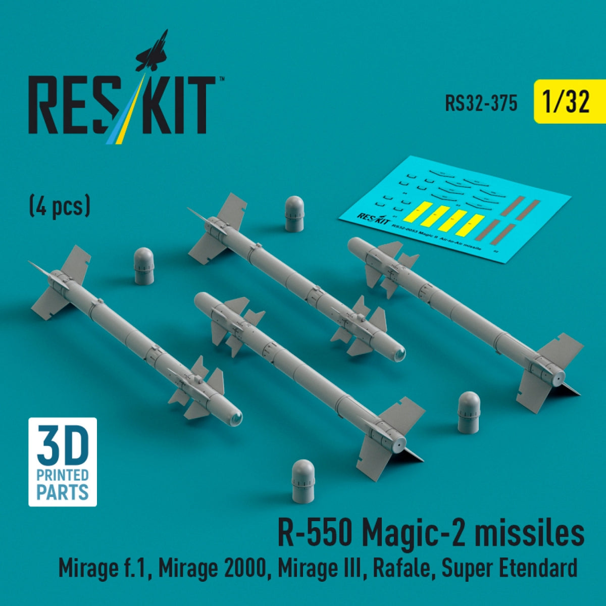 Missiles RESKIT RS32-0375 R.550 « Magic-2 » (4 pièces) (Impression 3D) 1/32