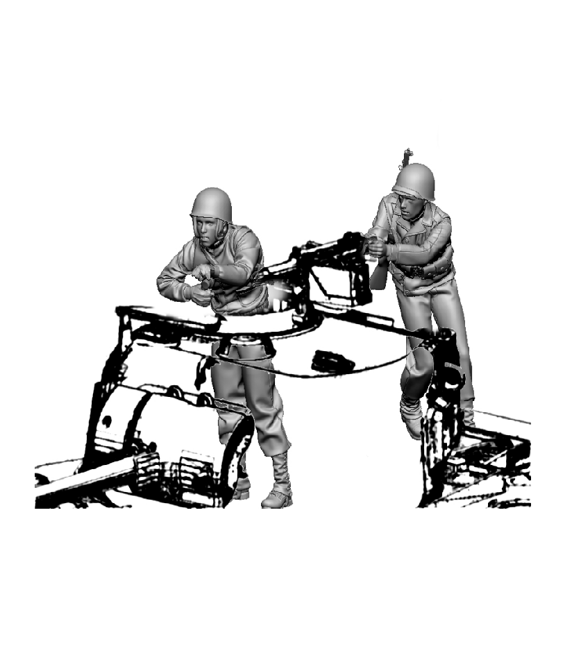 Glowel Miniatures 48014 Commandant de M4 américain et mitrailleur de calibre .50 (2 figurines, imprimées en 3D) 1/48