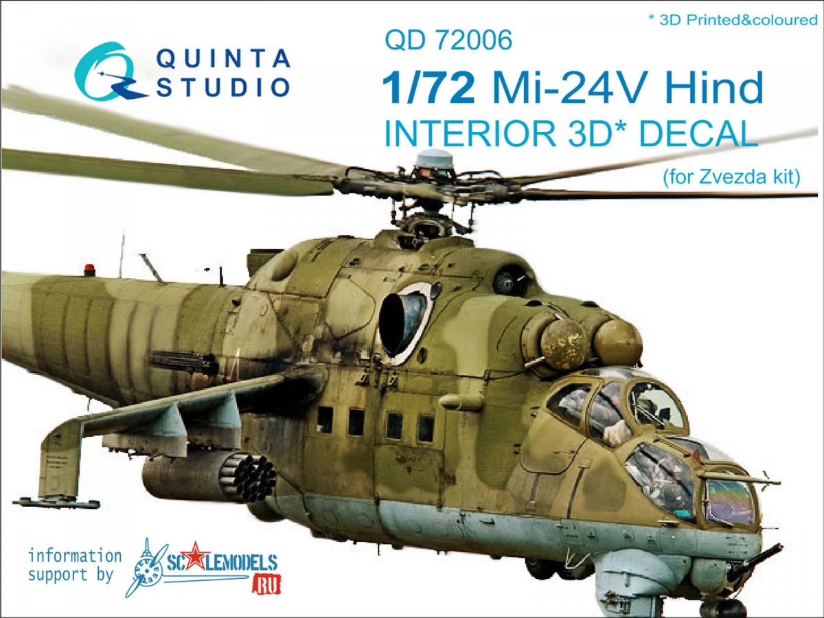 Intérieur imprimé en 3D et coloré sur papier décalcomanie Quinta Studio QD72006 Mi-24V (pour kit Zvezda) 1/72