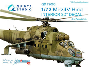 Intérieur imprimé en 3D et coloré sur papier décalcomanie Quinta Studio QD72006 Mi-24V (pour kit Zvezda) 1/72