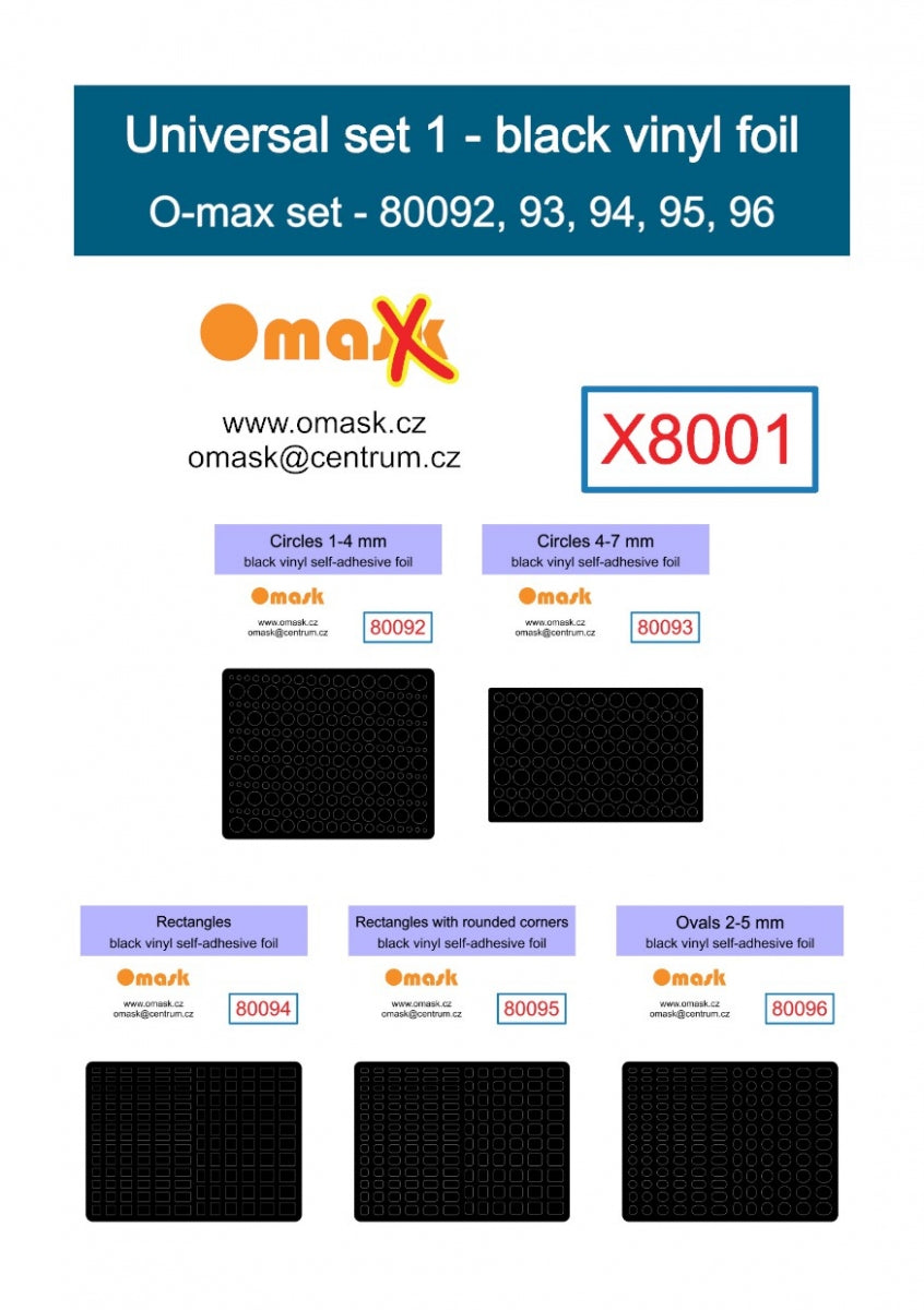 Ensemble universel Omask X8001 1 - feuille de vinyle noir (80092, 80093, 80094, 80095, 80096)