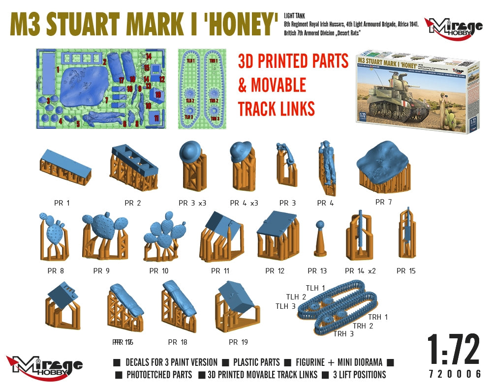 Mirage Hobby 720006 M3 Stuart Mk.I Honey Light Tank 1/72  – image 6