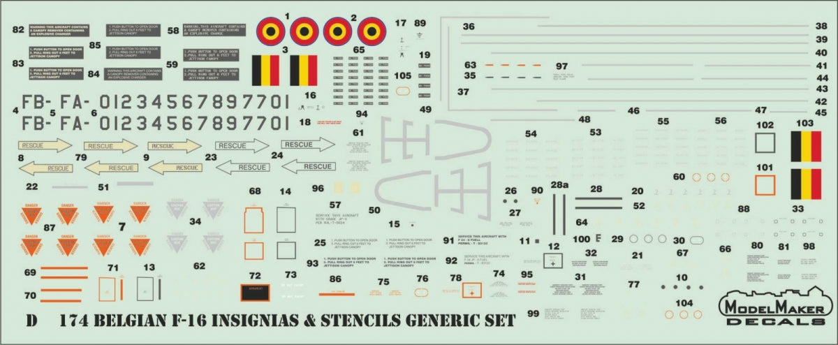 Décalcomanies ModelMaker D48175 Escadrons belges de F-16 - Set générique 1/48 – imagen 3